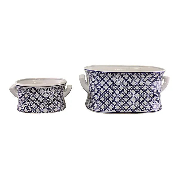 Umbrella Stand Vintage Blue & White Marigold Design
