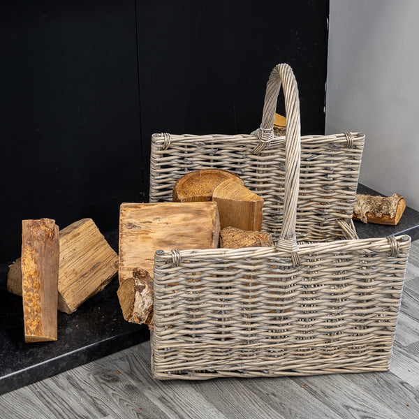 Round Log Basket with Rope Handles TD26xH25xB16cm Weight-400g