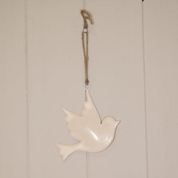 White Enamel Hanging Dove 12x11cm