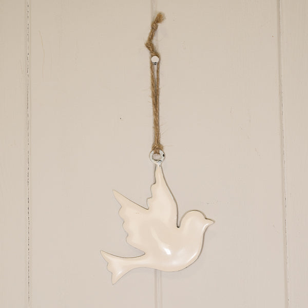 White Enamel Hanging Dove 10x9cm