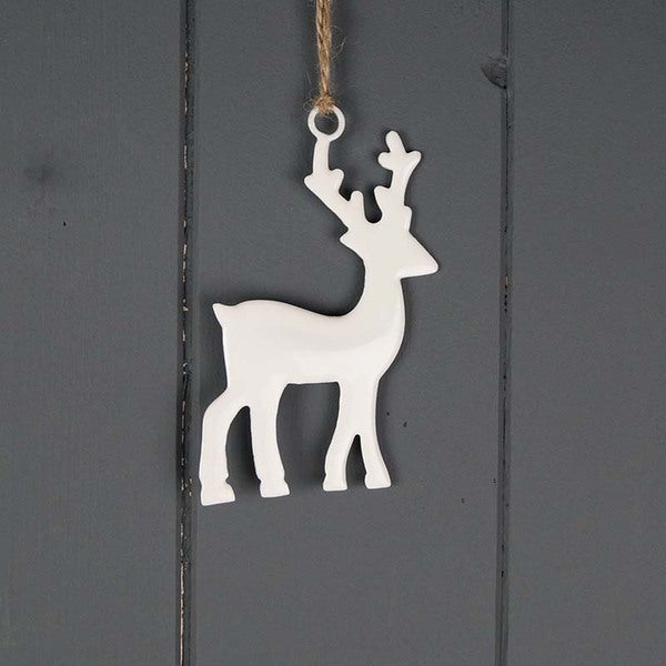 White Hanging Enamelled Reindeer L8xH13cm