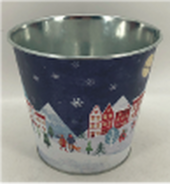 23cm Large Blue Christmas Village Scene Pot TD23.0 x H21.0 x B17.0 cm