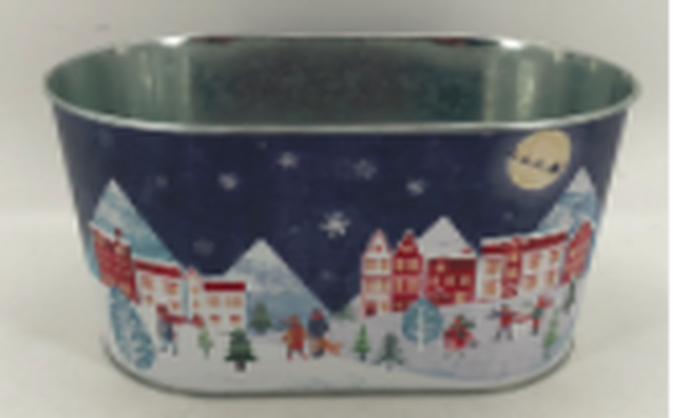 15cm Medium Blue Christmas Village Scene Pot TD15.0 x H14.0 x B 11.0 cm