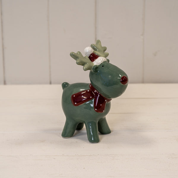 Dark Green/White Ceramic Reindeer Decoration L10.6xD7.6xH13.5cm Weight-178g