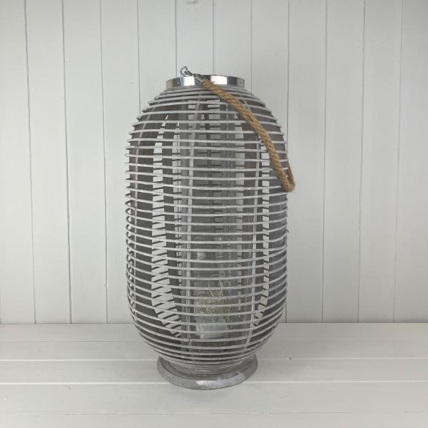 Greywashed Rattan Lantern D32cm H57cm Weight-1462g