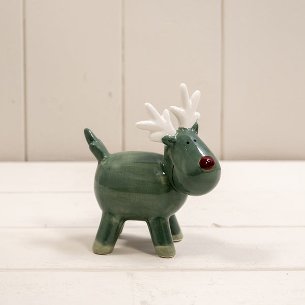 Dark Green/White Ceramic Reindeer Decoration L9.5xD5.6xH11cm Weight-113g
