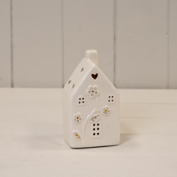 Glazed Ceramic House with LED Ornament with Textured Detail L6.8xW6.5xH11.6cm