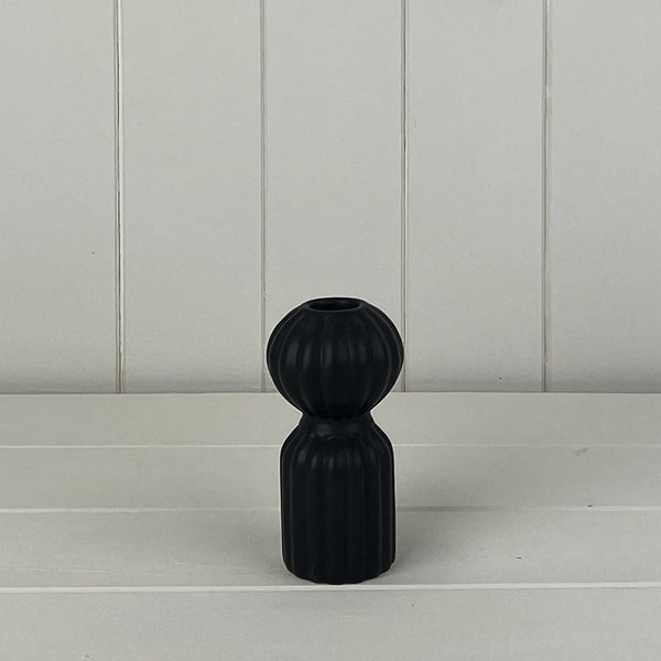 Black Ribbed Rectangle Ceramic Candle Holder