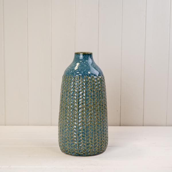 Blue Ceramic Vase TD(ext)7.5/ (int)5.5 x BD10.5 x H25cm Largest D14cm Weight-1190g