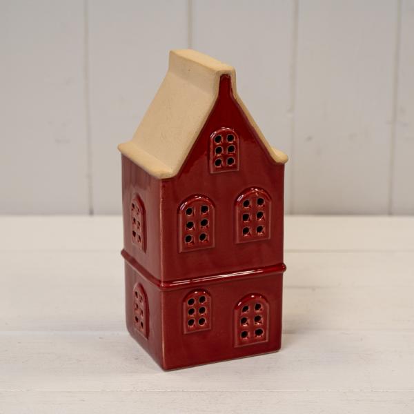 Small Grey Ribbed Ceramic LED House with Sand Roof. 6 Hour Timer