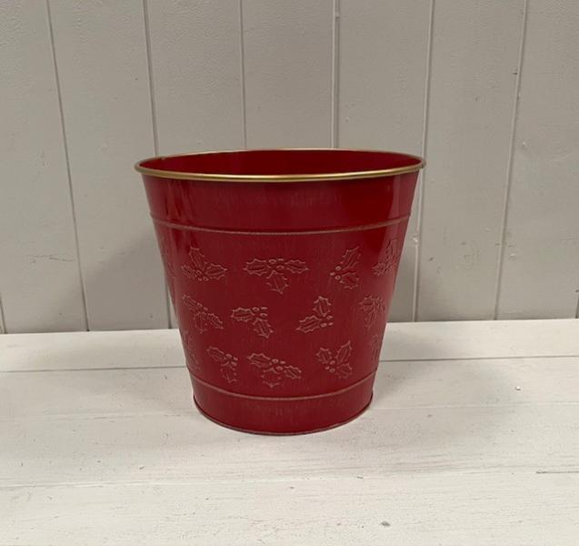 Grey Zinc Bucket with Hessian Ears TD18cm H16cm B13cm