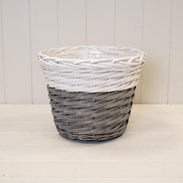23cm Two Tone White/Grey Willow Planter