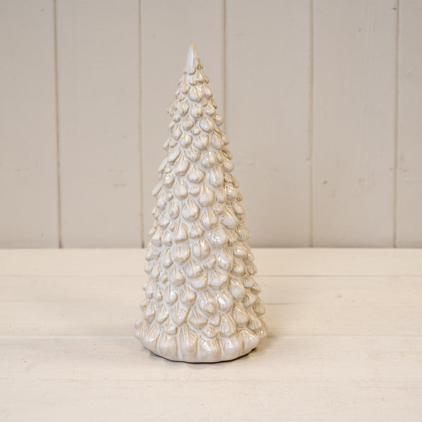Stone Glazed Ceramic Bauble Shaped Candle Holder with Sand Textured Bow Detail