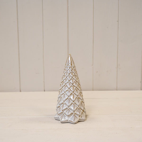 Medium Stone Glazed Ceramic Bendy Christmas Tree with Cream Bow on Top