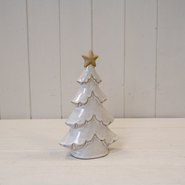 Small Stone Glazed Ceramic Layered Christmas Tree with Cream Star on Top