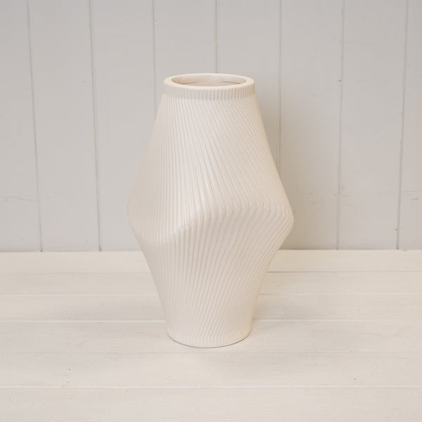 Modern Tan Sculptural Ribbed Vase.