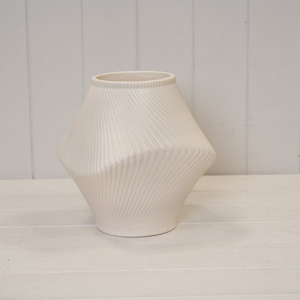 Modern Beige Sculptural Ribbed Vase
