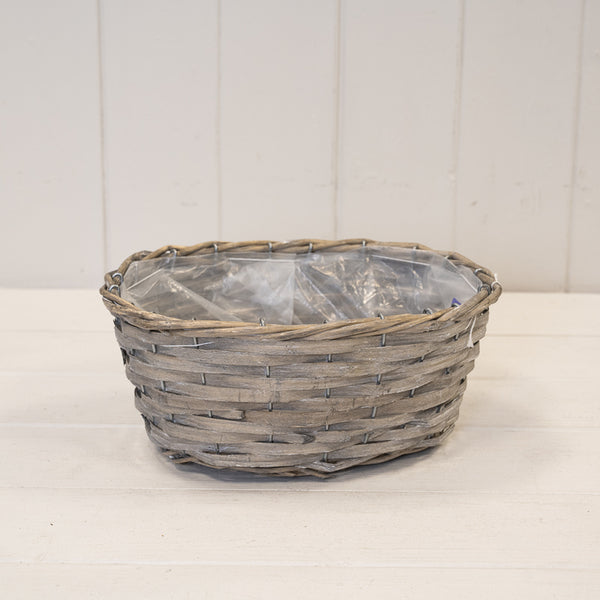 24 x 18cm Oval Greywashed Willow Basket with Overhandle