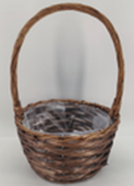 18cm Round Brown Willow Basket with overhandle