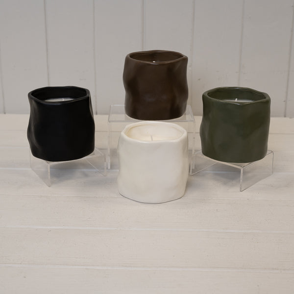 Short Beige Sculptural Ribbed Vase