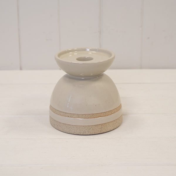 Blue Ceramic Glazed Candle Holder with Unglazed Detail 13cm x 13cm x 14cm