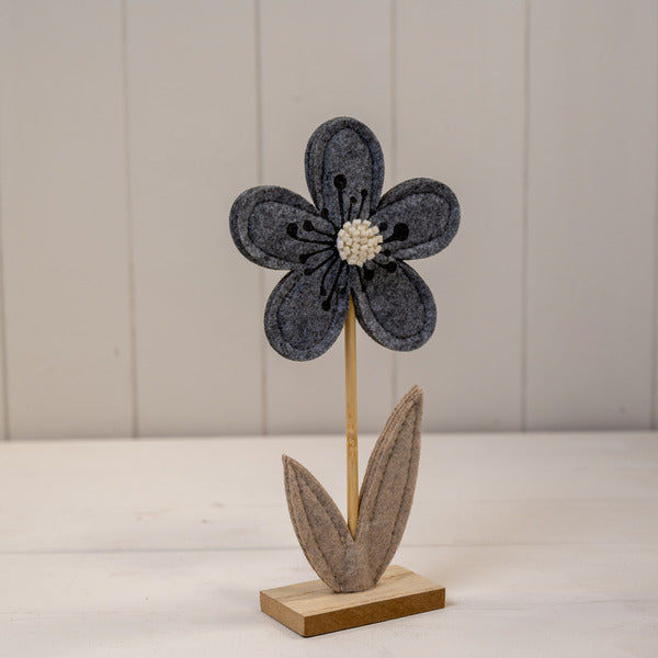 Large Cream Felt Flower on Wooden Base Decoration