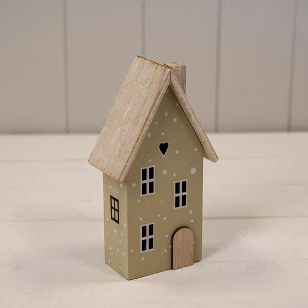 Light Sage Green Wooden House Decoration L11.5xW8xH17.5cm