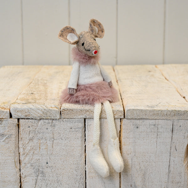 White Hanging Fabric Mouse with Skirt (15cm)