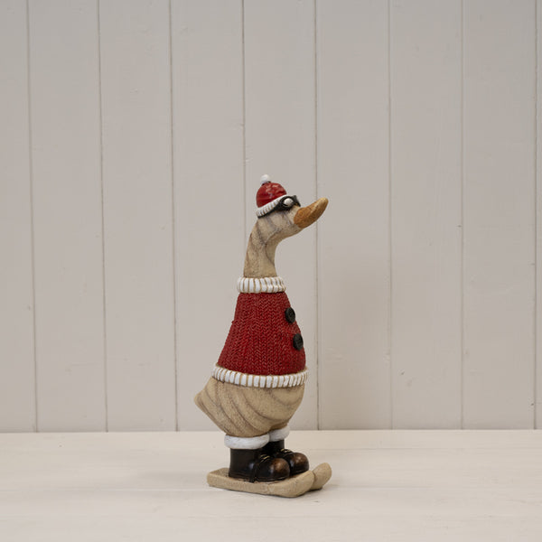 Polyresin Duck With Santa Hat 31.3cm