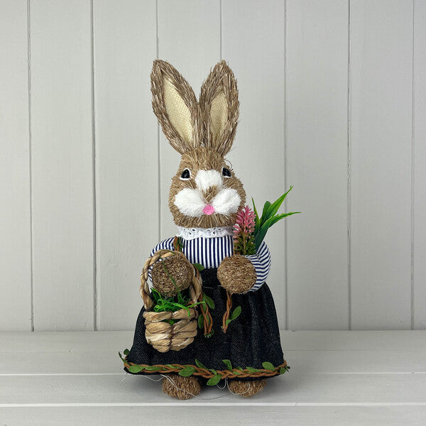 Rabbit Holding A Basket of Flowers W11cm D12cm Weight-111g H34cm