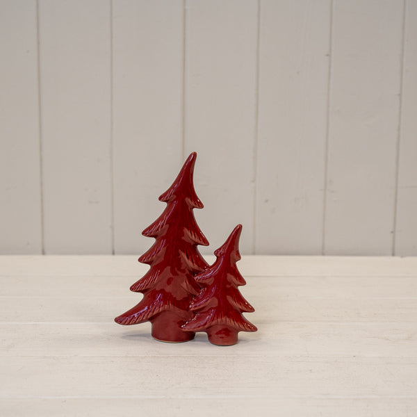 Medium Red Ceramic Bendy Double Christmas Trees