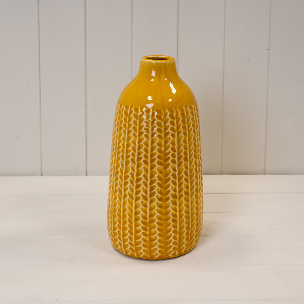 Yellow Ceramic Vase TD(ext)5.8/(int)4.5cm BD13.5 x H38cm