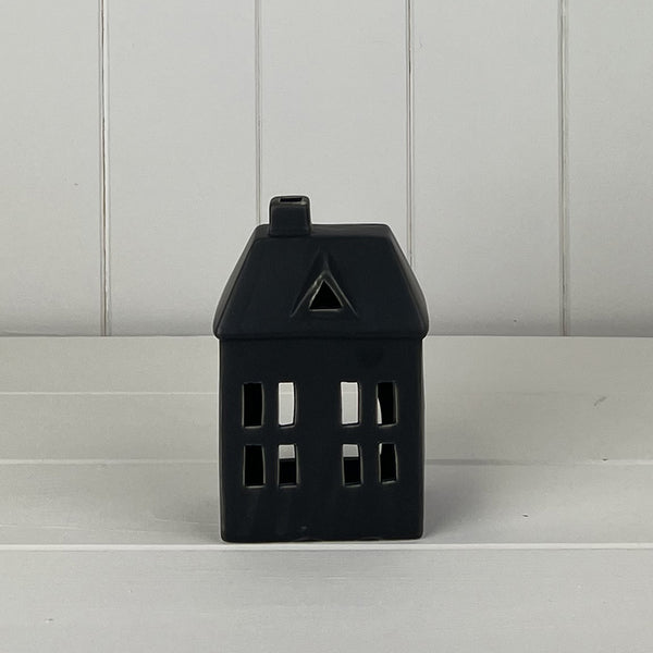 Black Ceramic House Tealight Holder L9.1xD6.8xH13.4 Weight-258g