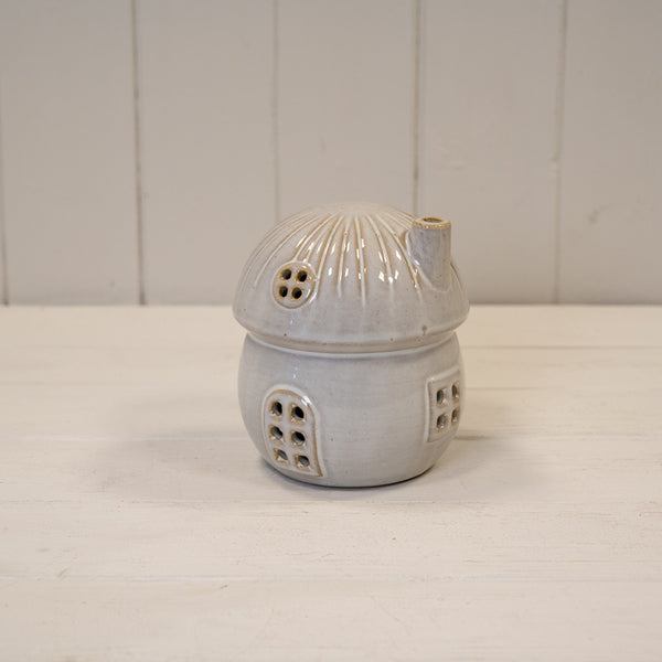 Glazed Ceramic Mushroom House with LED Ornament with Textured Detail L11.3xW11.3xH12.5cm