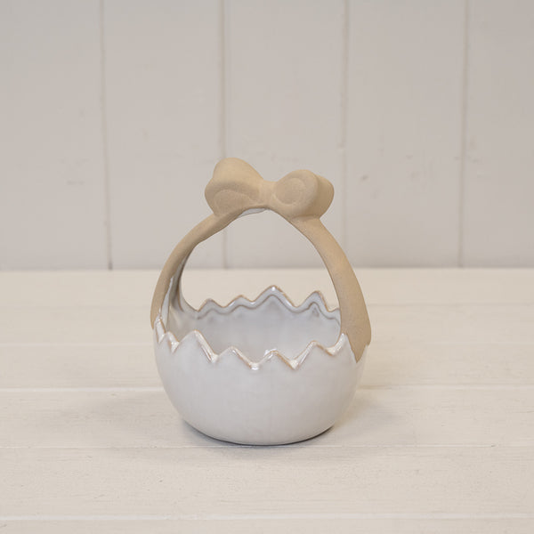 Sage Green Ceramic Egg with Bow Large with LED Timer 11.3cm x 11cm x 16.5cm