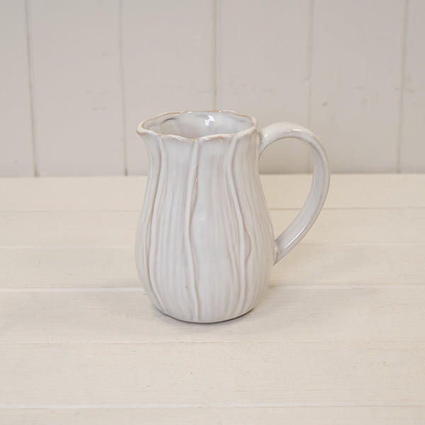 Natural Ceramic Jug with Petal Shape design Large 17.5cm x 12.8cm x 18.5cm