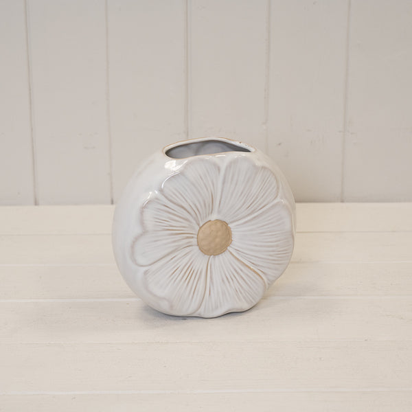 Natural Ceramic Cup with Flower Detail 13.1cm x 10.2cm x