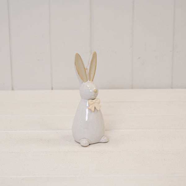 Large Ceramic Natural Rabbit With Bow 6.8cm x 6.1cm x 18.7cm