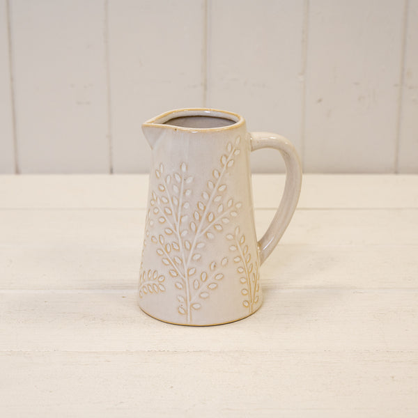 Large Ceramic Natural Jug with Olive Branch Design 14.6cm x 10.1cm x 17.1cm
