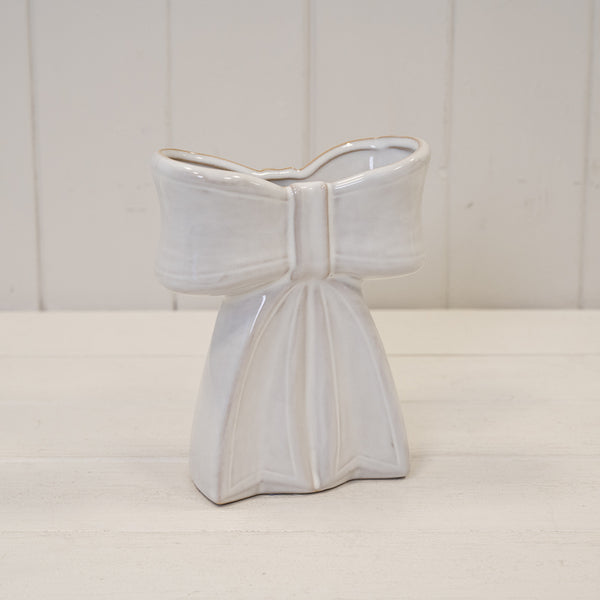 White Ceramic Bow Vase Large 16.5cm x 8.6cm x 20.2cm