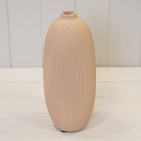 Brown Textured Wide Sculptured Vase 24.5cm x 7cm x 17cm