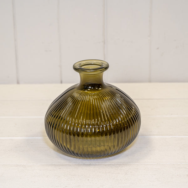 Olive Green Decorative Glass Bottle 11cm x 11cm x 13cm