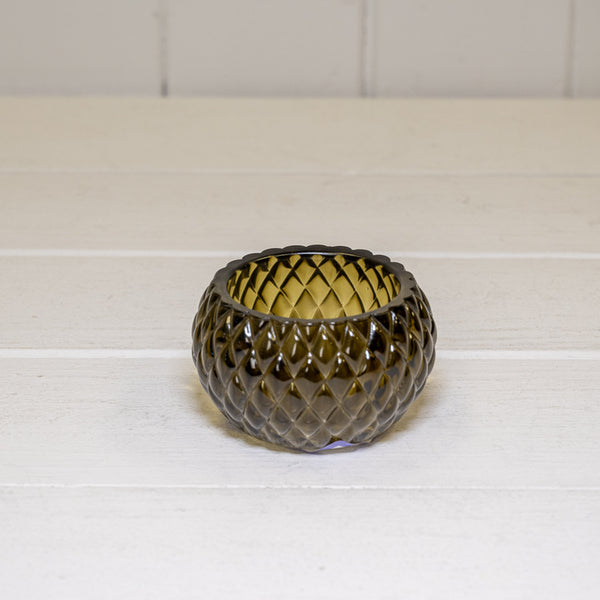 Large Olive Green Straight Textured Candle Holder 6cm x 6cm x 7.4cm