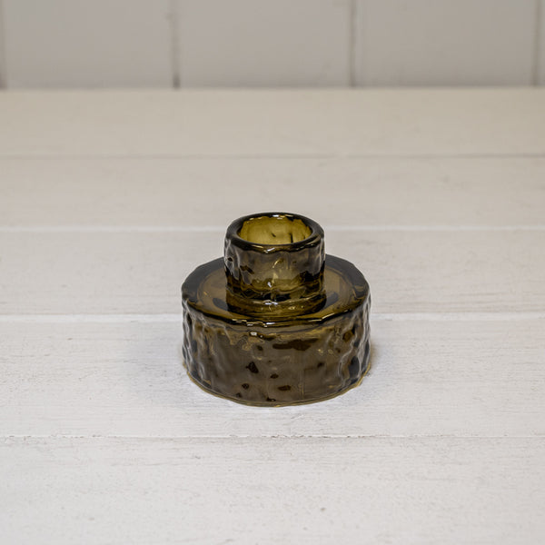 Olive Green Square Glass Bottle with Ribbed Design