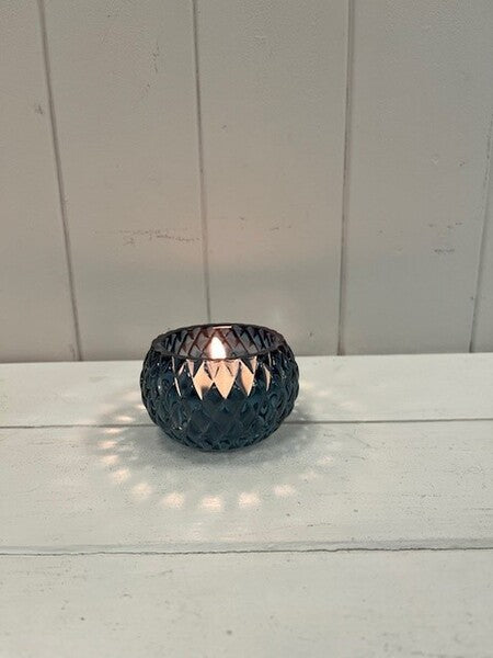 Blue Smooth Small Candle Holder 7cm x 7cm x 5.8cm