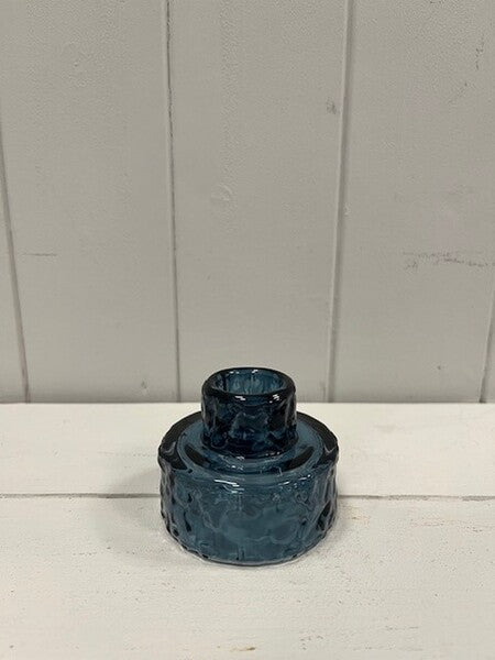 Blue Square Glass Bottle with Ribbed Design