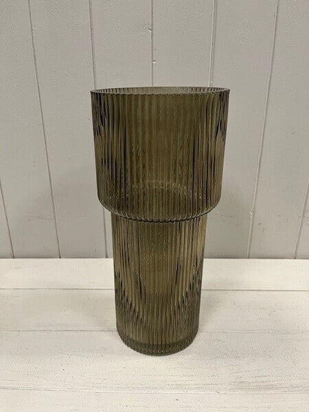 Olive Green Glass Ribbed Bottle L7.4cm X H9.9cm