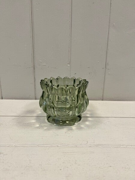 Vintage Green Glass Candle Holde 7.7cm x 7.7cm x 10.2cm