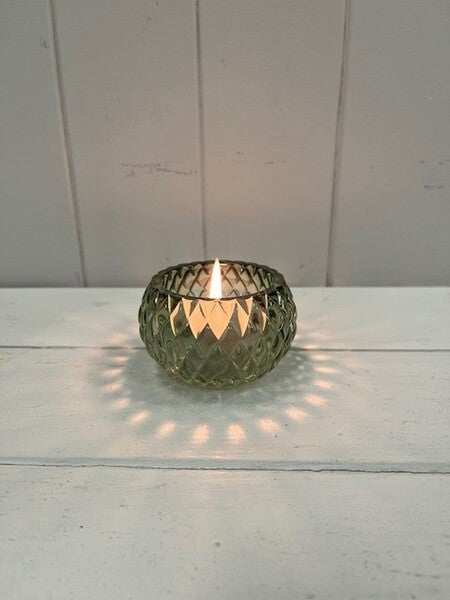 Vintage Green Smooth Small Candle Holder 7cm x 7cm x 5.8cm