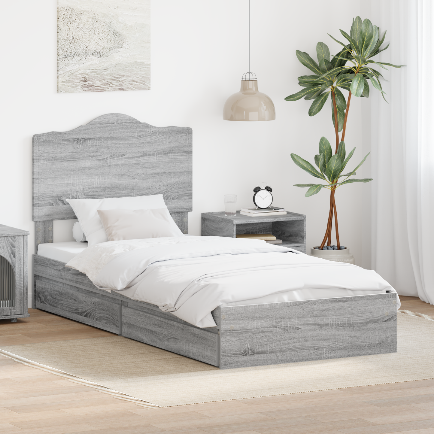 Storage Bed with Drawer Grey Sonoma 70 x 190 cm Engineered Wood